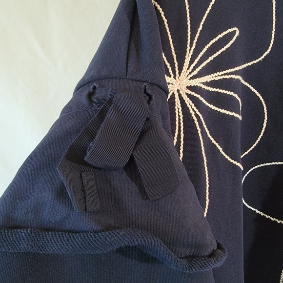 Parker Oamara Navy Blue Crewneck Floral Topstitch Cotton Blouse XL Artsy Boho - Picture 8 of 12